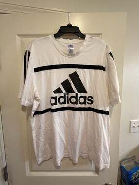 Adidas Men's Short Sleeve Graphic Logo T-Shirt with Horizontal Striping